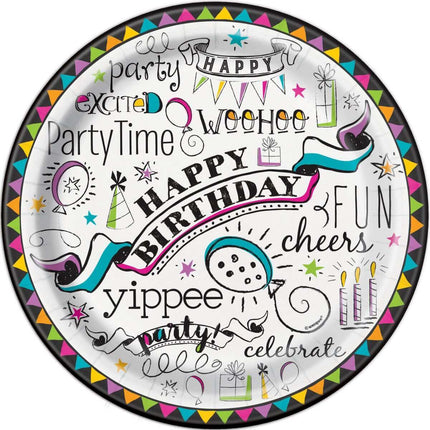 9" Doodle Happy Birthday Party Plates (8ct) - SKU:52175 - UPC:011179521753 - Party Expo