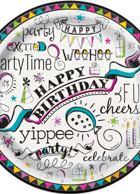 9" Doodle Happy Birthday Party Plates (8ct) - SKU:52175 - UPC:011179521753 - Party Expo