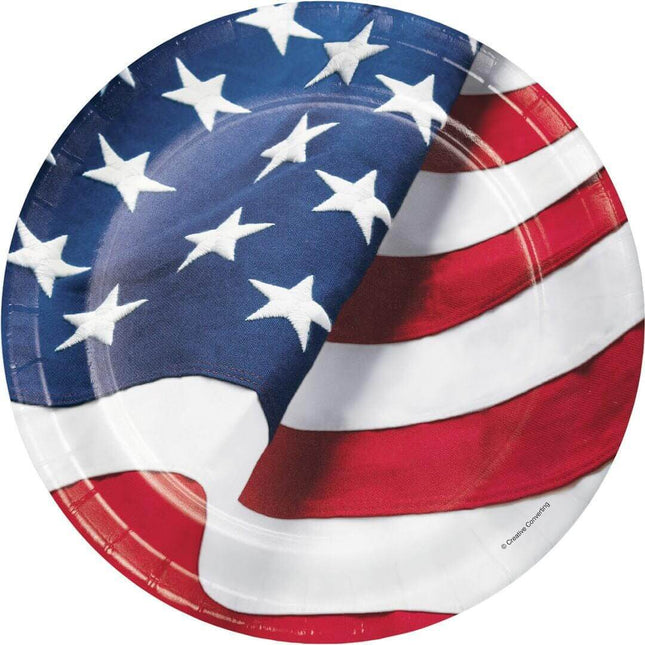 9" Freedoms Flag Paper Dinner Plates - SKU:327198 - UPC:039938448240 - Party Expo