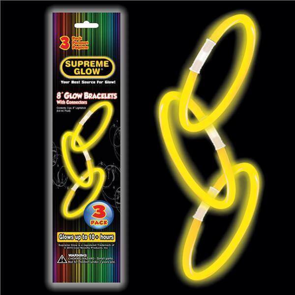 9" Glow Bracelet - Yellow (3 pack) - SKU:GBS303UN - UPC:716148373035 - Party Expo