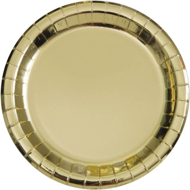 9" Gold Foil Paper Dinner Plates (8ct) - SKU:32295 - UPC:011179322954 - Party Expo
