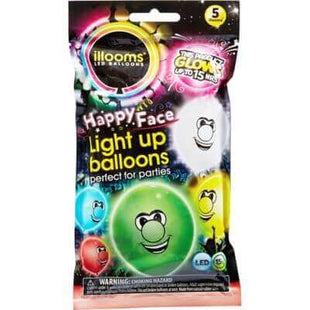 9" Happy Face LED Light-up Latex Balloons (5ct) - SKU:55198 - UPC:011179551989 - Party Expo