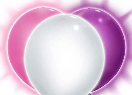 9" Light-Up Latex Balloons - Pink, Purple, & White (3ct) - SKU:54737 - UPC:011179547371 - Party Expo
