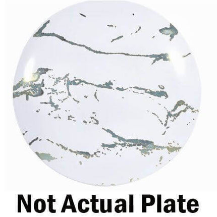 9" Marble White Silver Plate (40 count) - Party Expo