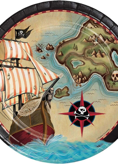 9" Pirate's Map Paper Plates (8ct) - SKU:425969 - UPC:039938217556 - Party Expo