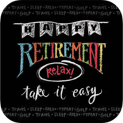 9" Retirement Chalk Square Dinner Plates (8ct) - SKU:425977 - UPC:039938222543 - Party Expo