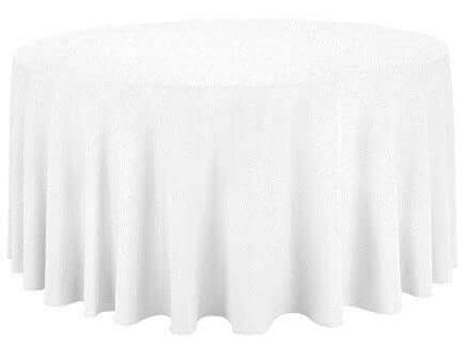 96" Round Fabric Tablecloth- White - SKU:7067Wht - UPC:809726077408 - Party Expo