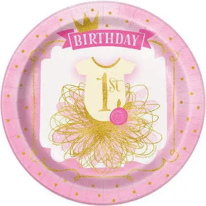 9" 1st Birthday Dinner Plates - Pink & Gold Party Expo  