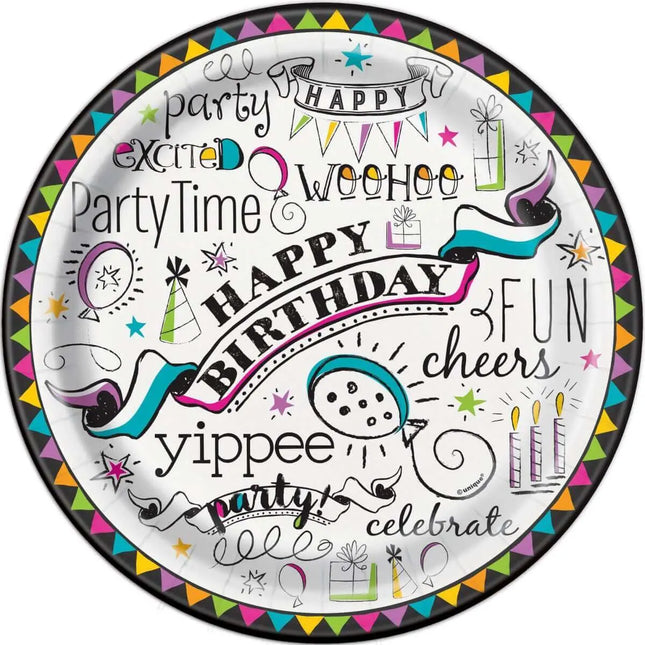 9" Doodle Happy Birthday Party Plates (8ct) Party Expo  