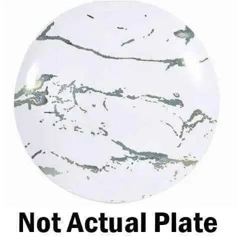 9" Marble White Silver Plate (40 count) Party Expo  