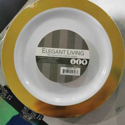 9" White Plate with Solid Gold Hot Stamp Party Expo  