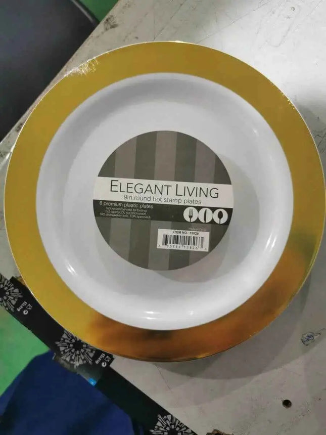 9" White Plate with Solid Gold Hot Stamp Party Expo  