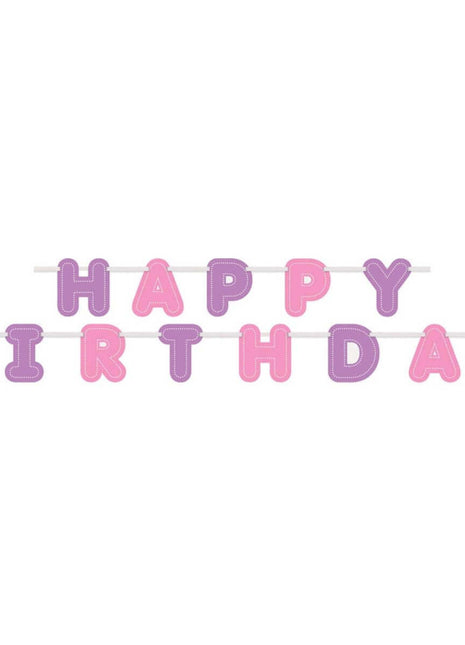 9ft Happy Birthday Banner - Pastel Purple & Pink - SKU:49487 - UPC:011179494873 - Party Expo