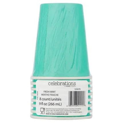 9oz Celebrations Paper Cups - Fresh Mint Green (8ct) - Party Expo
