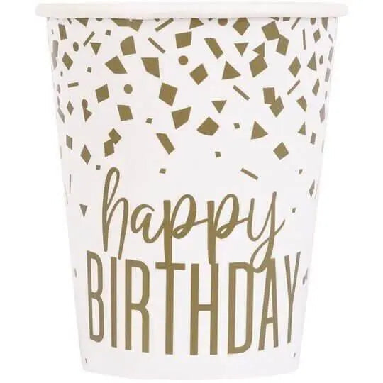 9oz Confetti Gold Birthday Paper Cups (8ct) - Party Expo