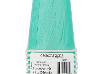 9oz Celebrations Paper Cups - Fresh Mint Green (8ct) - SKU:324476- - UPC:039938415723 - Party Expo