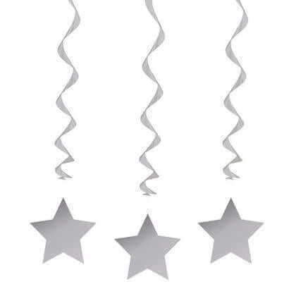 26" Silver Star Hanging Swirls (3ct) - SKU:69128 - UPC:011179691289 - Party Expo