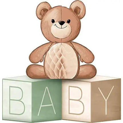 Baby Shower - Teddy Bear Honeycomb Block Centerpiece - Party Expo