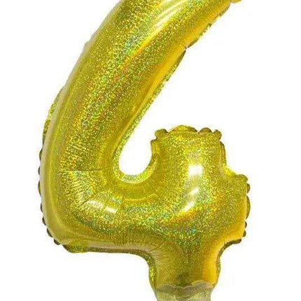 Balloon on Stick - 16" Gold Number 4 - Holographic Party Expo  