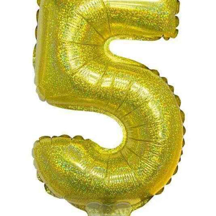 Balloon on Stick - 16" Gold Number 5 - Holographic Party Expo  