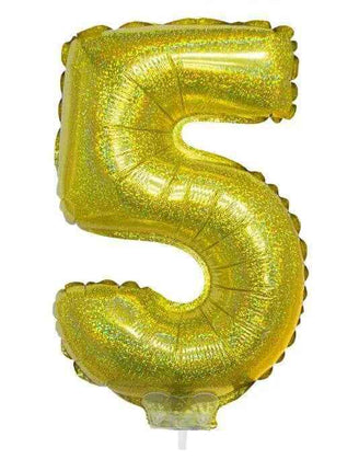 Balloon on Stick - 16" Gold Number 5 - Holographic Party Expo  