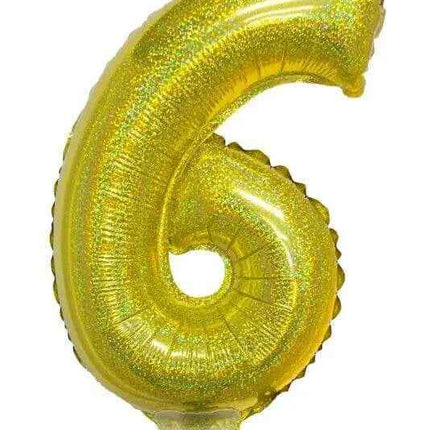 Balloon on Stick - 16" Gold Number 6 - Holographic Party Expo  