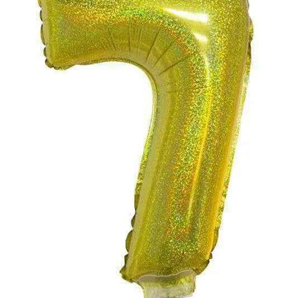 Balloon on Stick - 16" Gold Number 7 - Holographic Party Expo  
