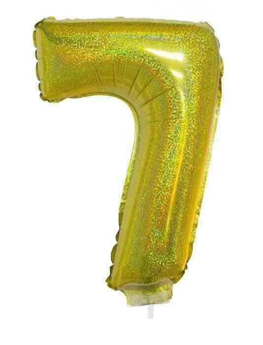 Balloon on Stick - 16" Gold Number 7 - Holographic Party Expo  