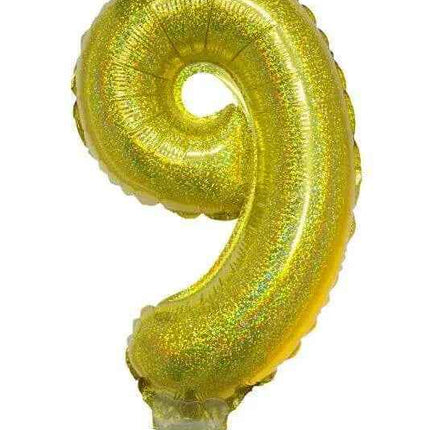 Balloon on Stick - 16" Gold Number 9 - Holographic Party Expo  