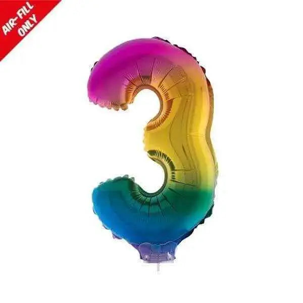 Balloon on Stick - 16" Rainbow Number 3 Party Expo  