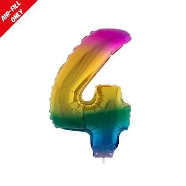 Balloon on Stick - 16" Rainbow Number 4 Party Expo  