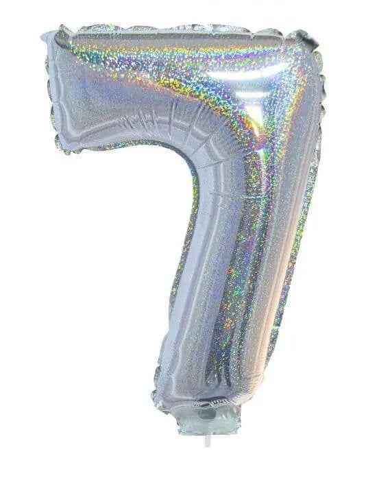 Balloon on Stick - 16" Silver Number 7 - Holographic Party Expo  