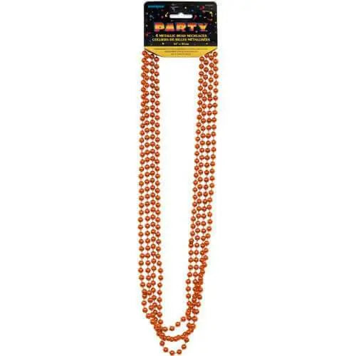 Bead Necklace-Orange Metallic - Party Expo