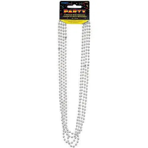 Bead Necklace-Silver Metallic - Party Expo