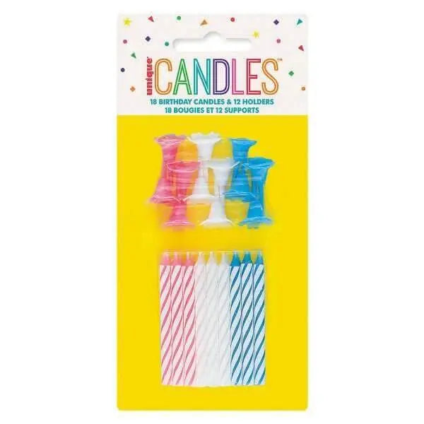 Birthday Candles in Holders - Assorted Colors (18ct) - Party Expo
