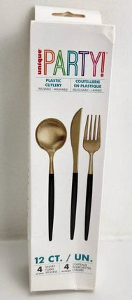 Black And Gold Assorted Cutlery (12 Pieces) - Party Expo