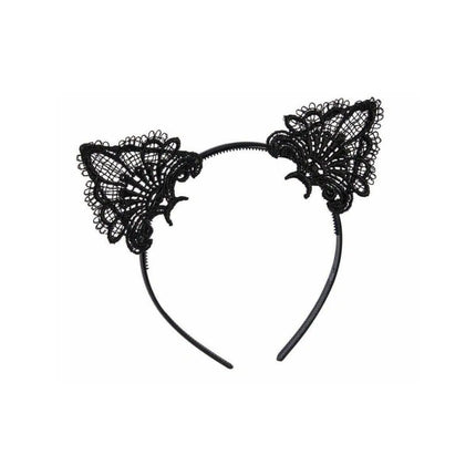 Black Cat Headband with Lace Ears - Party Expo