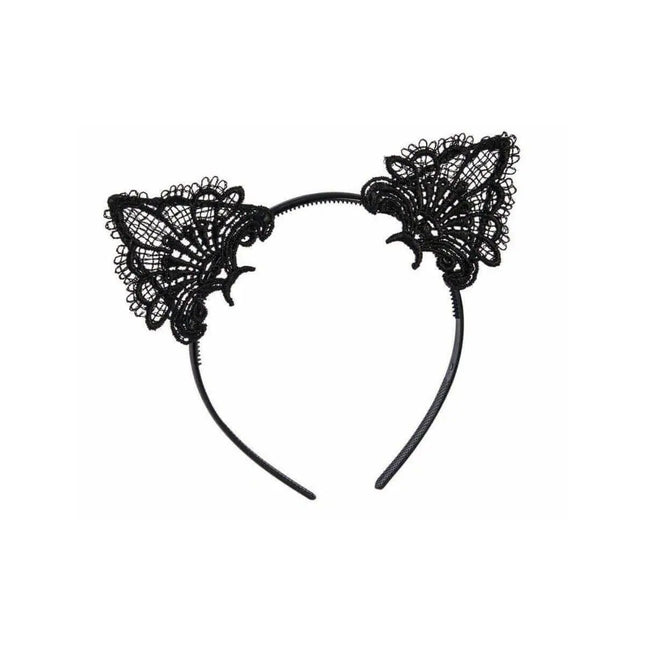Black Cat Headband with Lace Ears - Party Expo