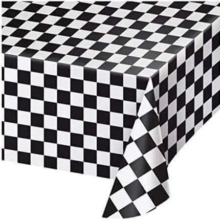 Black Checkered Plastic Tablecover 54*108 - Party Expo