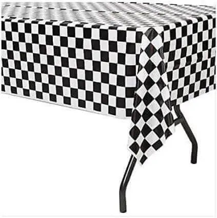 Black Checkered Plastic Tablecover 54*108 - Party Expo