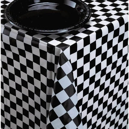 Black Checkered Plastic Tablecover 54*108 - Party Expo