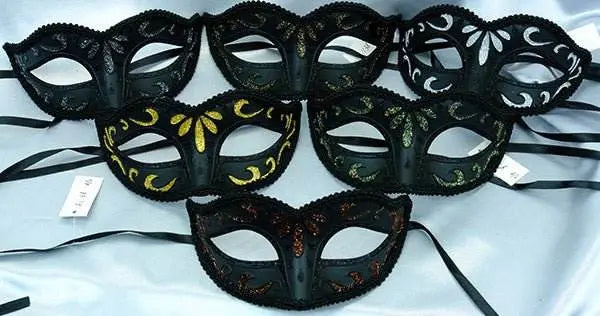 Black Colored Glitter Mask Assorted - Party Expo