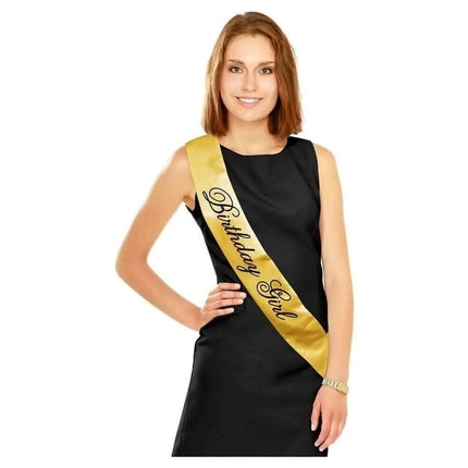 Black & Gold Birthday Girl Sash (1ct) - Party Expo