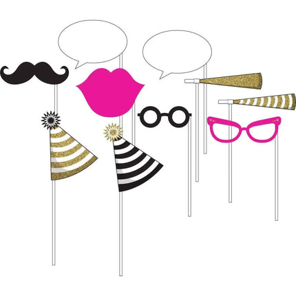 Black & Gold Photo Booth Prop Kit - Party Expo