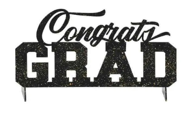 Black w/ Gold Flakes Graduation Centerpiece - Party Expo