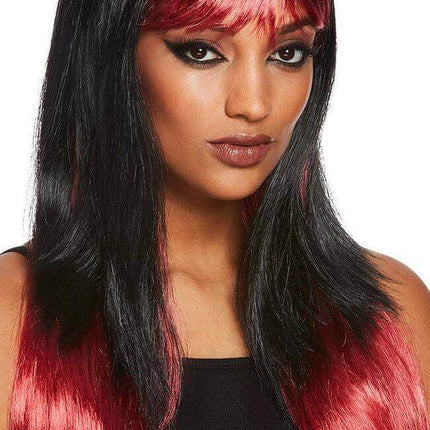 Bleeding Dip Dye Wig (Black & Red) - Party Expo