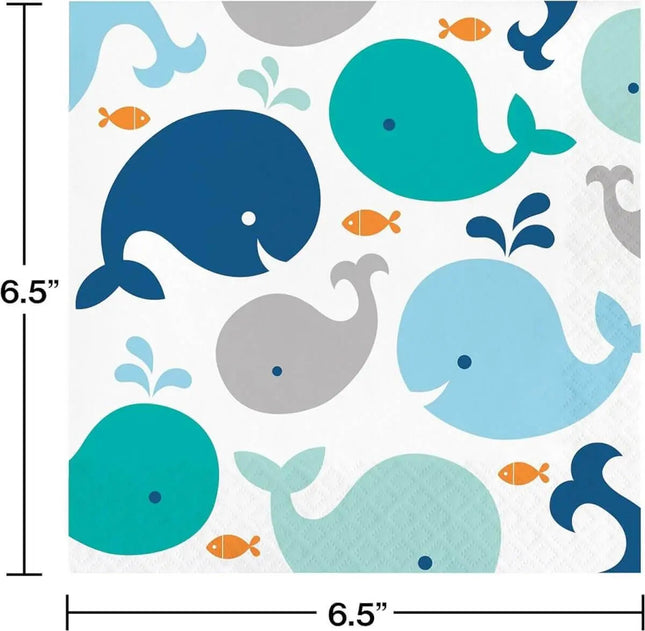 Blue Baby Whale Luncheon Napkins (16ct) - Party Expo