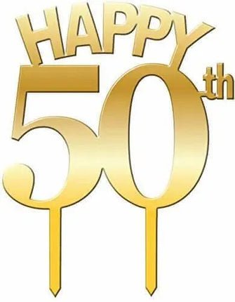 Cake Topper - Happy 50th Birthday/Anniversary - Gold - Party Expo