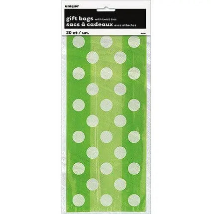 Cello Bag - Lime Green Dots (20ct) - Party Expo