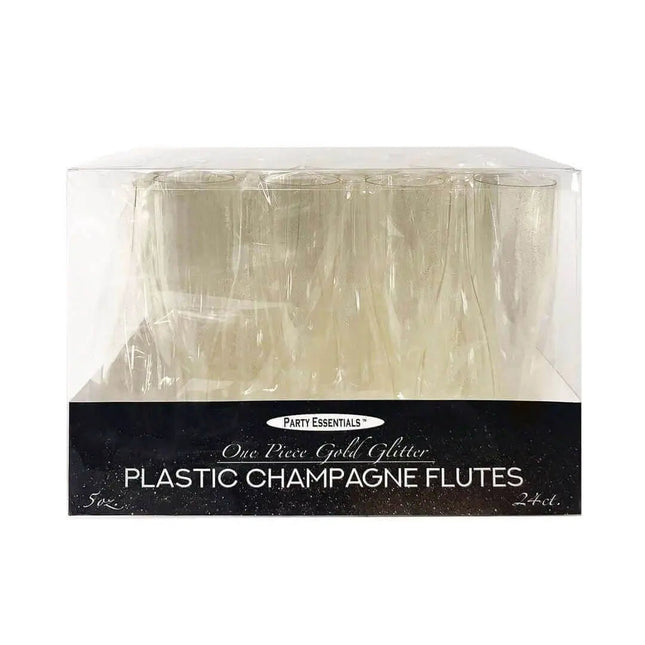 Champagne Flute - Gold Glitter 5oz. (24 count) - Party Expo